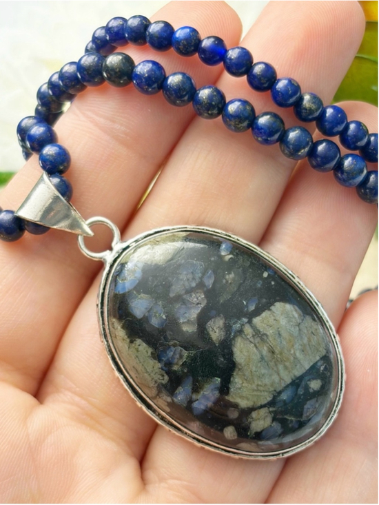 Southwest Jewelry - Que Sera Pendant Lapis Lazuli Necklace Sterling Silver 925 Overlay Southwest